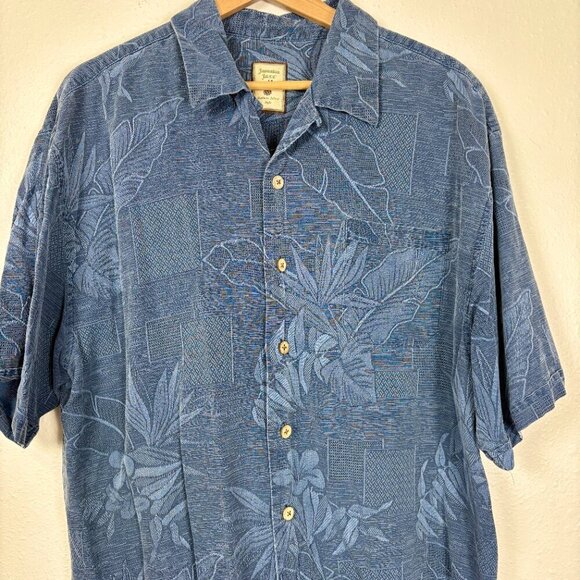 Jamaica Jaxx Vintage 100% Silk Hawaiin Palm Shirt with Real Wood Buttons Size:XL - Picture 3 of 14